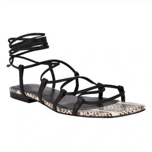 Marc Fisher Womens Mahalia Snake print Leather Ankle Flat Sandals. Size 6 1/2